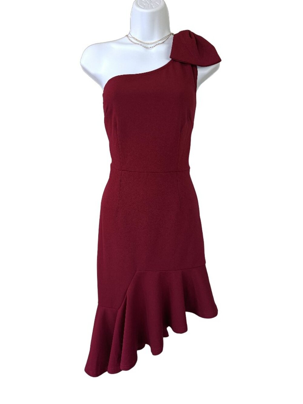 Medium Burgundy One-Shoulder Ruffle Cocktail Dress — NWOT